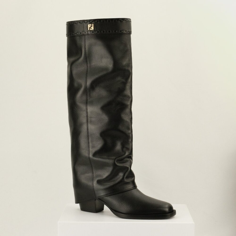 Fendi Minerva Knee-High 55mm Leather Boots, Black, EU 36/US 6